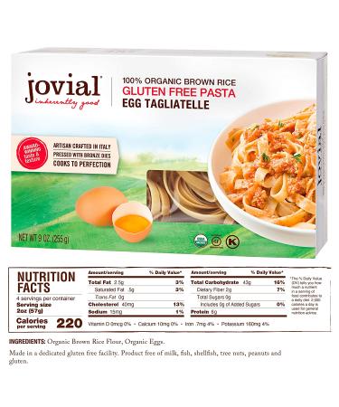 Jovial Egg Tagliatelle Gluten-Free Pasta | Whole Grain Brown Rice | Lower Carb | Organic | 9 oz (3 Pack) - Buy Online on GoSupps.com