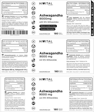 Ashwagandha 9000mg 180 Vegan Capsules for 6 Months of Treatment Withania Somnifera Extract with 10% Witanolides Indian Ginseng to Reduce Stress and Anxiety - Buy Online on GoSupps.com