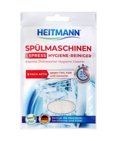 Heitmann Express dishwashers cleaner 30g: cleaner for dishes 3 times active against fat lime smells already in the short program saves time energy and costs 30 g (1 Pack)