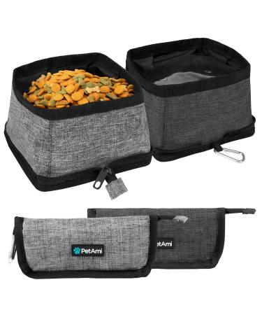 PetAmi Collapsible Dog Bowls 2 Pack, Travel Dog Bowls, Portable Water Bowl for Dog Puppy Cat Pet, Foldable Doggy Food Bowl for Traveling Hiking Camping Walking Outdoor Gear Accessories Gray