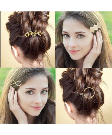 12-Piece Minimalist Gold Hair Barrettes with Rhinestone Pearl Moon Star - Women's Hair Accessories - Buy Online on GoSupps.com