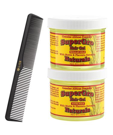 Genuine African Formulas Hair Gel with Ilios Comb Bundle - Styling, Texturing, Grooming Product - For Short, Long, Straight, Curly, Wavy Locks - Compact, Travel-Ready (4 oz, Regular and Extra Hold Combo) 4 Ounce (Pack of 2…