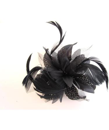 Feather and Flower Hair comb slide Fascinator with Glittery Spotty net Bridal Wedding Races Prom (Black) by Inca - Buy Online on GoSupps.com
