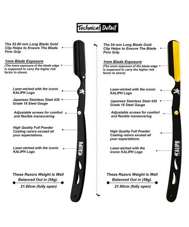 Kaliph Professional Barber Straight Razor Set - 2Pcs Shavette Straight Razor with 100 Blades - Salon Quality Cut Throat Razor for Close Shaving - Black & Gold - Buy Online on GoSupps.com