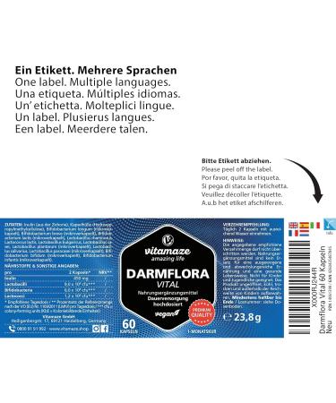Darmflora Vital Capsules - High Dose Probiotics | 60 Vegan Capsules | 12 Active Cultures + Inulin | 16.2 Billion CFU/Day | Made in Germany - Improve Gut Health - Buy Online on GoSupps.com