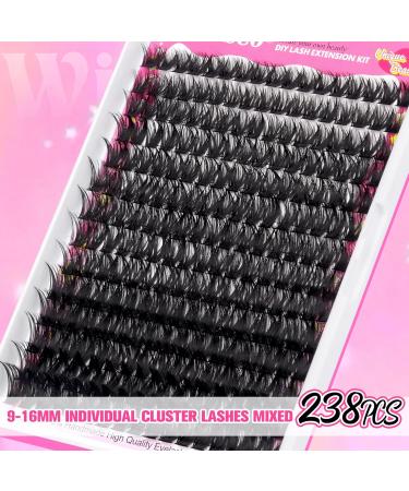 wiwoseo Russian Cluster Lashes Kit - Individual Eyelash Extensions with Glue (0.07D Volume, 9-16MM) - Buy Online on GoSupps.com