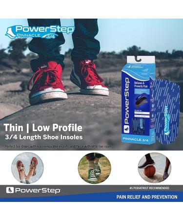 Powerstep Pinnacle 3/4 Thin Arch Support Insole for Women and Men - Blue, Size Men's 5-6.5, Women's 7-8.5 | Ideal for Tight Shoes, Arch Pain Relief and Orthotic Support - Buy Online on GoSupps.com