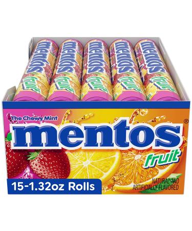 Mentos Fruit Chewy Candy Roll - Non-Melting Bulk Pack of 15 Rolls for Holiday, Party, Office - 14 Pieces per Roll - Buy Online on GoSupps.com