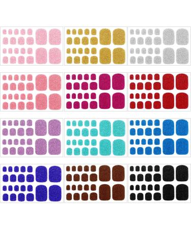 12 Sheets Glitter Toe Nail Wraps - Self-Adhesive Polish Stickers - Nail Art Decals - Manicure Kit with 12 Styles - Classic Colors for Women and Girls - Buy Online on GoSupps.com