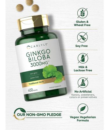 Ginkgo Biloba 3000mg | 400 Vegetarian Tablets | Non-GMO & Gluten-Free Supplement by Carlyle - Buy Online on GoSupps.com