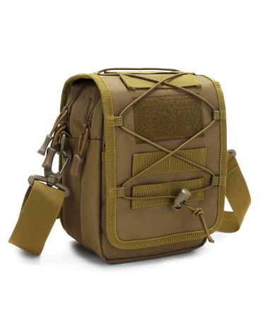 HUNDVP Tactical shoulder bag Molle shoulder bag military crossbody bag waterproof sling backpack multifunctional messengerbag crossbag belt pocket for sports outdoor hiking camping brown