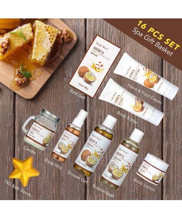 Coconut & Honey Almond Beauty Gift Set - Large Luxury Bath and Body Spa Kit for Home Pampering - Perfect Mother's Day Gift - Buy Online on GoSupps.com