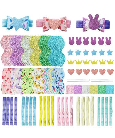 AOUXSEEM 24 Set Bows Headbands Making Kit for Beginner  with Pre Cut Glitter Printed PU Faux Leather Pieces and Elastic Soft Headbands  DIY Fashionable Hair Accessories for Boys Girls