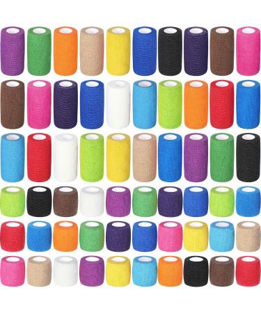 60 Rolls Self Adhesive Bandages Wrap Including 30 Pack 2 x 5 Yards and 30 Pack 4 x 5 Yards Sports Bandages Breathable Cohesive Bandage Tape Elastic Bandage Rolls for Sports Wrist Ankle (15 Colors)