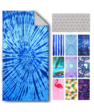 Microfiber Pool Sandproof Beach Towel Blanket - Quick Fast Dry Sand Free Proof Compact Outdoor Camping Travel Swim Micro Fiber Thin Yoga Mat Personalized Gift for Women Man Adult Blue Tie Dye Large 60"x32" Blue Tie Dye - Buy Online on GoSupps.com