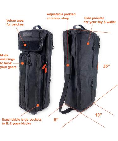 Fitdom Large Tactical Yoga Mat Sling Bag | Multiple Pockets, Easy Access & Organization | Fits Thick & Thin Mats | Expandable Compartment - Stores Up to 2 Blocks - Buy Online on GoSupps.com