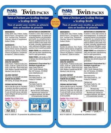 INABA Twin Packs for Cats | Grain-Free Shredded Chicken & Broth Gele Side Dish | 22.4 Ounces Total (16 Servings) Tuna, Chicken & Scallop Recipe - Buy Online on GoSupps.com