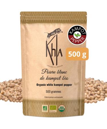 Khla - Organic Kampot White Pepper - Bulk Bag of Peppercorns 500g - Mill Refill - Grand Cru Strong & Powerful - Cooking Ingredient - Direct Producer - Asian Spice - Cambodian Origin