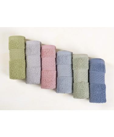 Cleanbear Pure Cotton Wash Cloths Face Cloths, 6 Colors per Set, 13 x 13 Inches (Light Blue, Jade Green, Light Green, Grey, Light Grey, Pink)