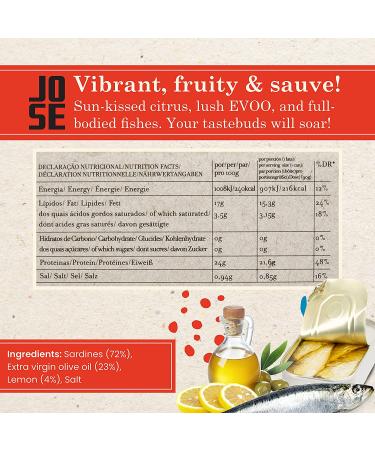 Jose Gourmet Wild Caught Portuguese Sardines in Lemon and Olive Oil - 125g Can | Omega 3 Rich Canned Fish - Fair Trade - Buy Online on GoSupps.com