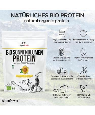 Alpine Power Organic Sunflower Protein 600g | 100% Pure Vegan Protein Powder from Austria | Additive-Free & Versatile - Buy Online on GoSupps.com