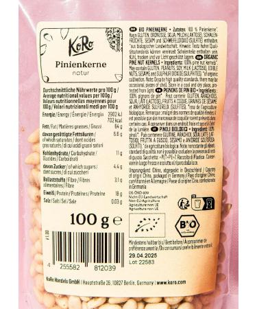 KoRo - Organic pine nuts 100 g - Crunchy and aromatic - No preservatives - From organic farming - Buy Online on GoSupps.com