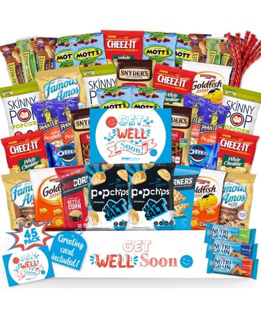 Get Well Soon Gift Basket for Men Women (45ct) Snack Variety Pack Women Men After Surgery Care Package for Sick Friend Feel Better Gifts for Kids Feel Better Soon Recovery Care Package Snack Box