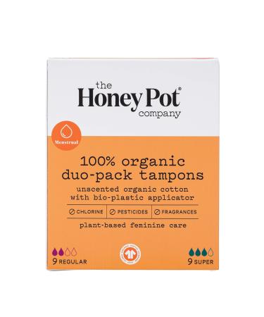 The Honey Pot Company-Duo-Pack Bio-Tampons with organic plastic applicator-feminine menstrual products-of course vegetable-normal and great absorbency odorless tampons-18 pieces