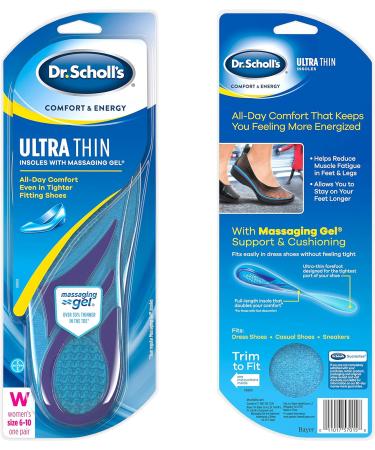 Dr. Scholl's ULTRA THIN Massaging Gel Insoles - 30% Thinner for Comfort in Dress Shoes - Women's 6-10, Men's 8-13 - Buy Online on GoSupps.com