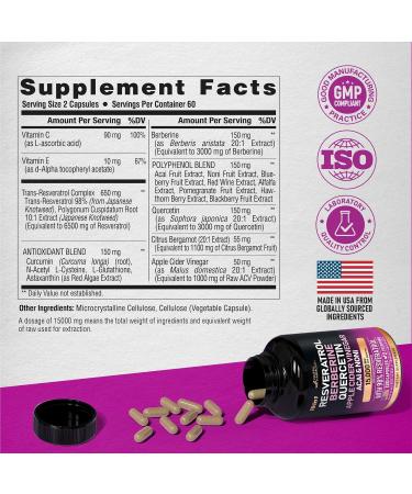 Organic Resveratrol Supplement 15000mg - 19-in-1 Polyphenol Complex for Antioxidant & Heart Health - Made in USA - 120 Caps - Buy Online on GoSupps.com