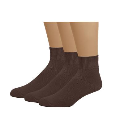 Classic Women's Diabetic Non-Binding Ankle Cotton Socks 3-Pack 9-11 Brown