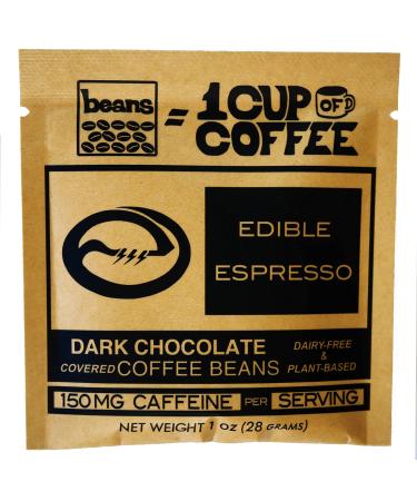 Edible Espresso - Dark Chocolate Covered Coffee Beans 150mg caffeine  one cup of coffee! Plant-based, Dairy-Free Natural Energy. (3 pack x 1oz) Original Beans 3pk