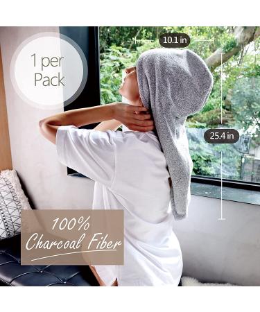 myHomeBody Luxury Anti-Frizz Hair Towel Wrap | Rapid-Dry Turban with Charcoal Fiber | Ultra Soft & Absorbent | Coconut Shell Button | Grey - Buy Online on GoSupps.com