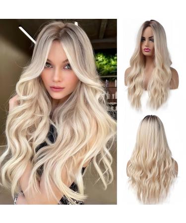 Testar blonde wig for women 24 inch ombre blond blonde wavy hair wig with dark roots loose wavy wig glue -free wig for daily cosplay use - Buy Online on GoSupps.com