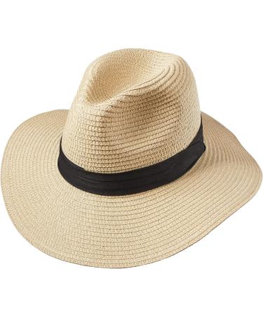 Deluxe Wide Brim Straw Panama Hat - UPF50+ Roll Up Fedora for Beach Sun - Adjustable, Color Choice - Panama Hats for Women/Men- Beige - Buy Online on GoSupps.com