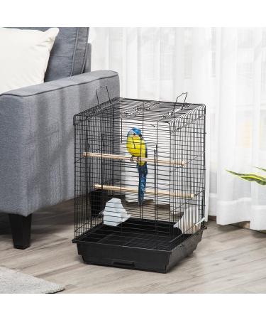 PawHut 23" Bird Cage Flight Parrot House Cockatiels Playpen with Open Play Top and Feeding Bowl Perch Pet Furniture Black - Buy Online on GoSupps.com