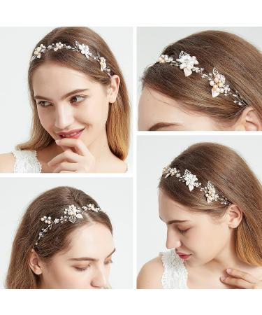 Oriamour Bridal Crystal Headband with Freshwater Pearls Flower Design - Rose Gold Wedding Hair Accessories - Buy Online on GoSupps.com