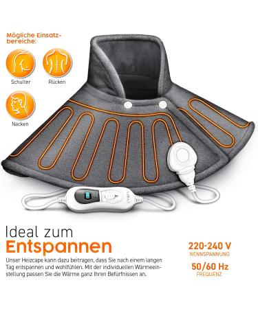Sinn Electric Heating Pillow for Shoulder Neck & Back - 3 Temperature Levels Auto Shut-Off 100W Gray Heating Cape - Buy Online on GoSupps.com