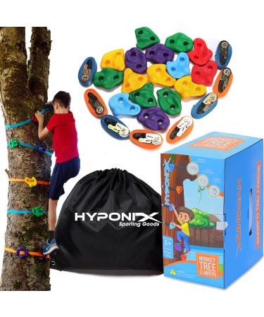 Hyponix Ninja Tree Climbing Kit  16 Rock Climbing Holds & 8 Ratchets  Reinforced Rock Climbing Holds - Sets up Within Minutes - The Perfect Outdoor Toys for Kids 5-12 Monkey Tree Climbers 2.0