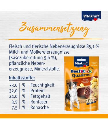 Vita Power Beef Stick Quadros - Grain-Free Sugar-Free Dog Treats with Cheese (70g) - Meaty Rewards for Happy Pets - Buy Online on GoSupps.com