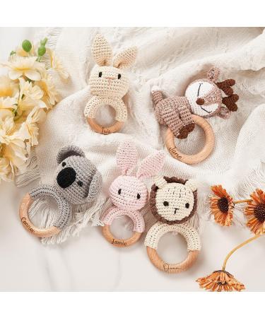 Personalized Baby Bite Ring - Cute Engraved Wood Rattle - Perfect Newborn Gift for Boys & Girls - Buy Online on GoSupps.com