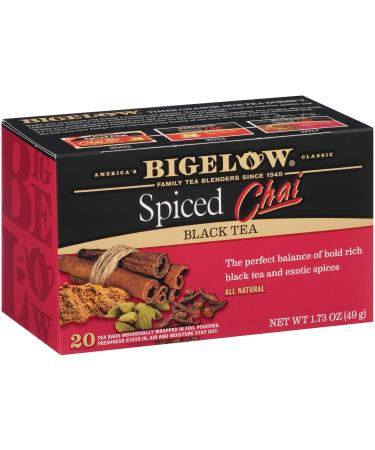 Bigelow Spiced Chai Black Tea, Caffeinated, 20 Count (Pack of 6), 120 Total Tea Bags Spiced Chai 20 Count (Pack of 6)