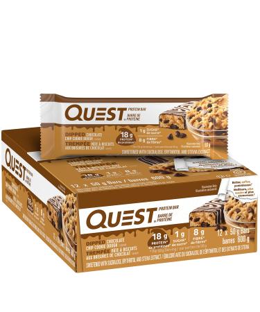 Quest Nutrition Dipped Chocolate Chip Cookie Dough Protein Bar High Protein High Fibre Low Sugar Low Carb Keto Friendly 21g Protein 1g Sugar 12ct