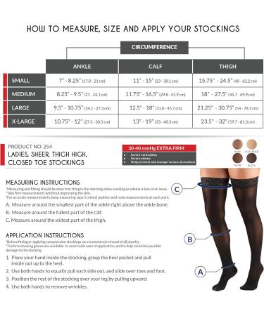 Truform Sheer Compression Stockings for Women - 30-40 mmHg Thigh High Length 30 Denier Black X-Large - Best for Daily Wear & Travel - Buy Online on GoSupps.com