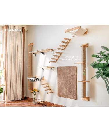 FUKUMARU Wall Mounted Cat Climbing Shelf - 4 Step Stairway with Jute Scratching Perch Platform - Buy Online on GoSupps.com