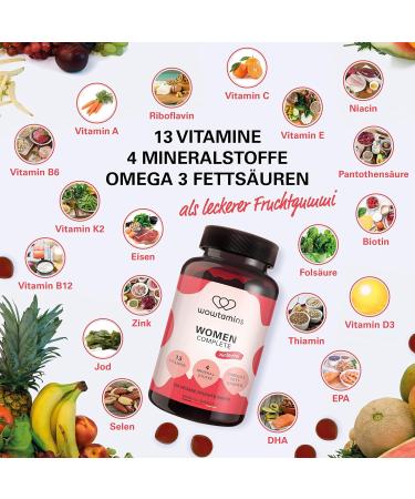 Wowamins Women Complete Sugar-Free Multivitamin Gummies - 120 Delicious Gummy Bears with 500 g Biotin Iron & 13 Essential Vitamins - Omega 3 & More - Buy Online on GoSupps.com