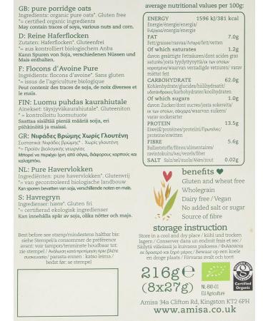 Amisa Express Porridge Oats Sachets Gluten Free 8 x 27g - Buy Online on GoSupps.com