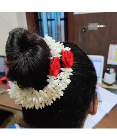 Buy Handmade Artificial Flower Gajra Veni Garland 12-Piece Set of 6 Red & 6 White 13-Inch Hair Accessories for International Shipping - Buy Online on GoSupps.com