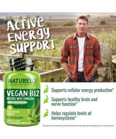 NATURELO Vegan B12 - Methyl B12 with Organic Spirulina - 90 Capsules and Magnesium Glycinate Chelate Complex - 120 Capsules Bundle - Buy Online on GoSupps.com