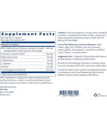 Klaire Labs Hepatothera - Liver Support Complex with Milk Thistle & NAC - 60 Capsules - Buy Online on GoSupps.com